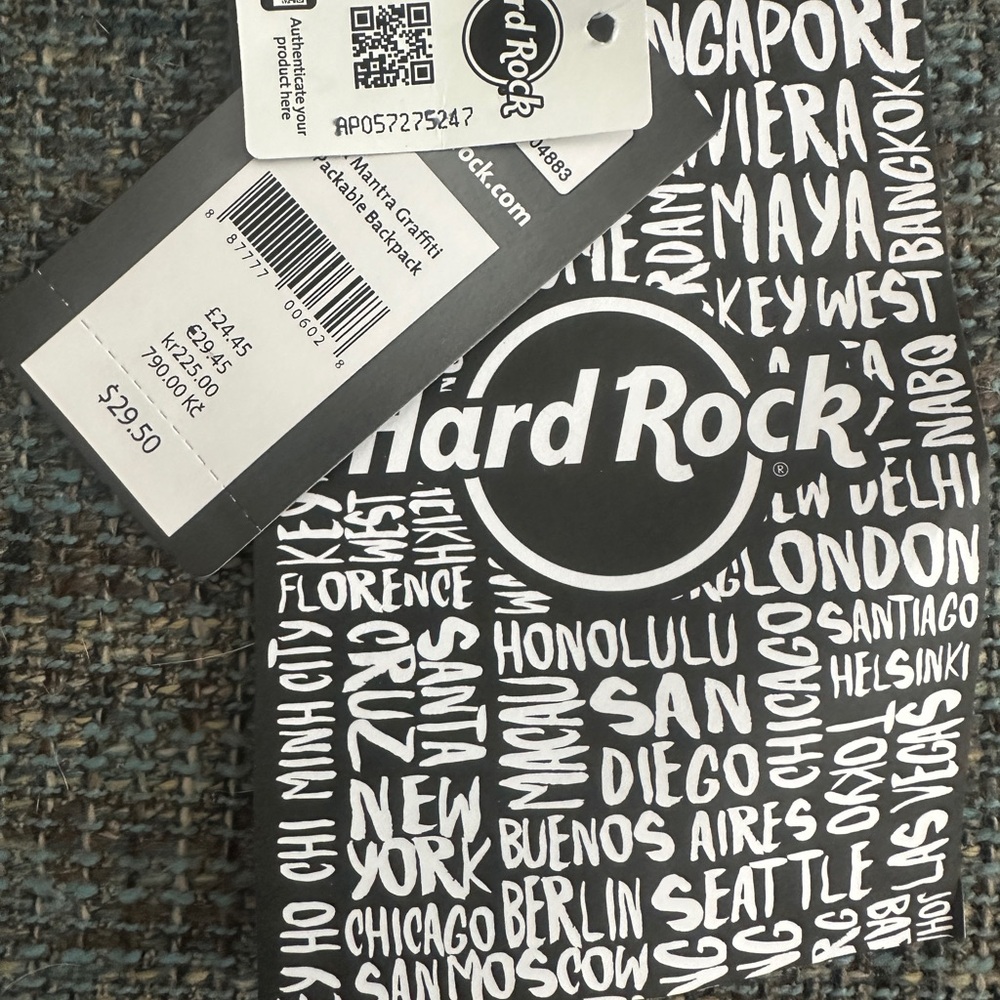 Hard Rock Cafe Black and White Folding Backpack
